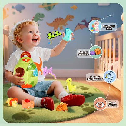 FREYBLI Baby Toys 6-12 Months - Soft Dinosaur Egg Toy with Rattle, Crinkle Paper, Squeaker, Mirror - 6 Month Old Baby Toys Boy Girl Gifts, Baby Sensory Montessori Toys for 6 Month Old Infant Toys