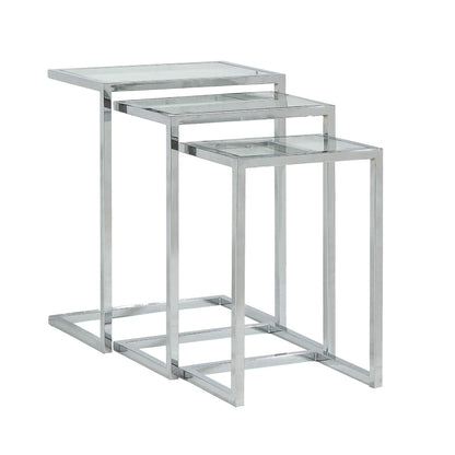 Carolina Classic Addison Powder Coated Metal Frame Nesting Table Set in Chrome