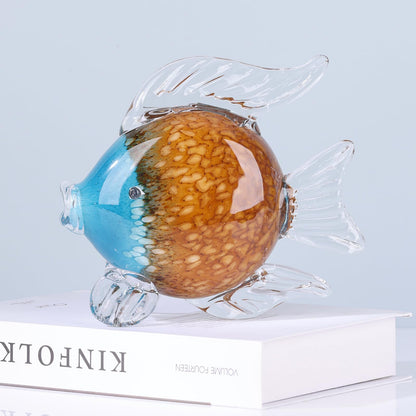 LCCCK Large Glass Fish Figurines Hand Blown Glass Fish Statue and Sculpture Home Decor, Murano Animal Tropical Sea Glass Paperweights for Desk, Glass Aquarium Coastal Beach Decorative (Brown)