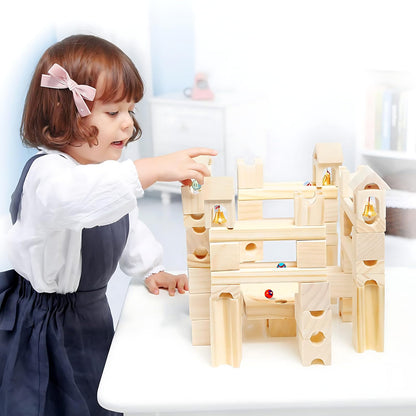 Wooden Marble Run for Kids Ages 4-8 – 80 Pieces Marble Rush Track Maze Construction Toy, STEM Building Blocks, Educational Gift for Boys & Girls