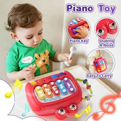 usrela 5 in 1 Baby Toys for 12 18 Month, Learning Toy for Babies 12-18 Months, Baby Busy Cube, Stacking&Sensory, Pull String&Piano Xylophone Toy, Birthday Gift for 12+ Month