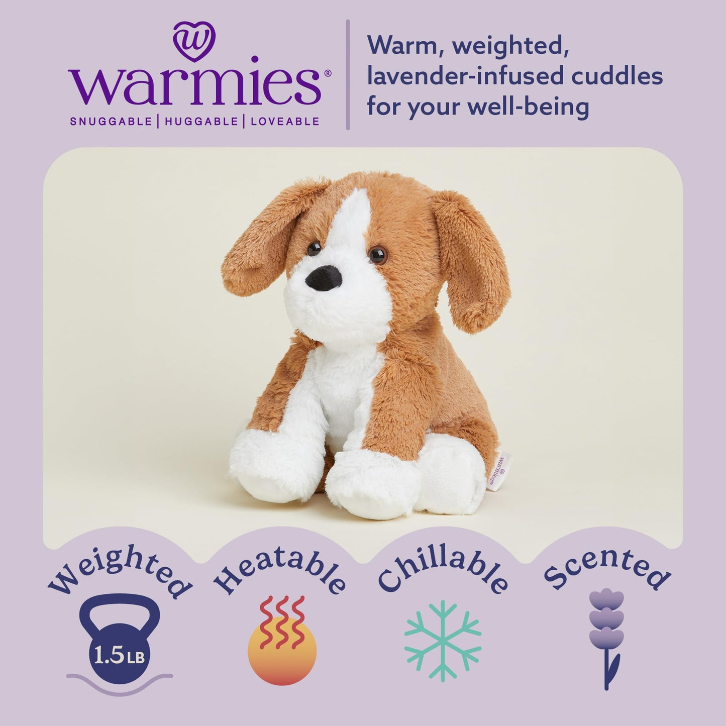 warmies Microwavable & Weighted Stuffed Animals, Beagle - Heat Therapy Weighted Plush - Cooling Relief Plush Toys - Lavender Scented Comfort for Adults & Children (Boys, Girls, Babies & Toddlers)