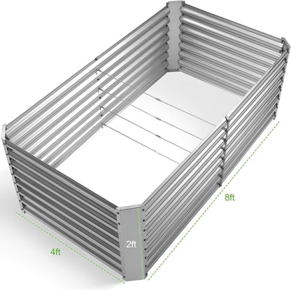 Land Guard 2 Pack 8×4×2ft Galvanized Raised Garden Bed Kit, Galvanized Planter Raised Garden Boxes Outdoor, Large Metal Raised Garden Beds for Vegetables (Silver)