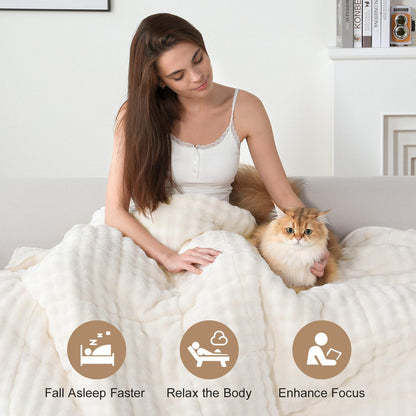 Cottonblue Weighted Blanket 15lbs for Adults, Fluffy Bubble Sherpa Fleece Weighted Blankets for Queen Size Bed, Cute Fuzzy Warm Heavy Blanket for Calming & Sleeping, 60"x80", Cream White