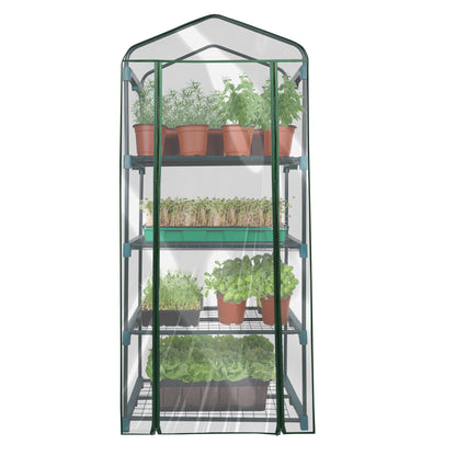 KOL 4-Tier Mini Greenhouse - PVC Clear Cover & Steel Frame - Portable Small Green House for Indoor & Outdoor Use - Grow Plants, Seedlings, Herbs