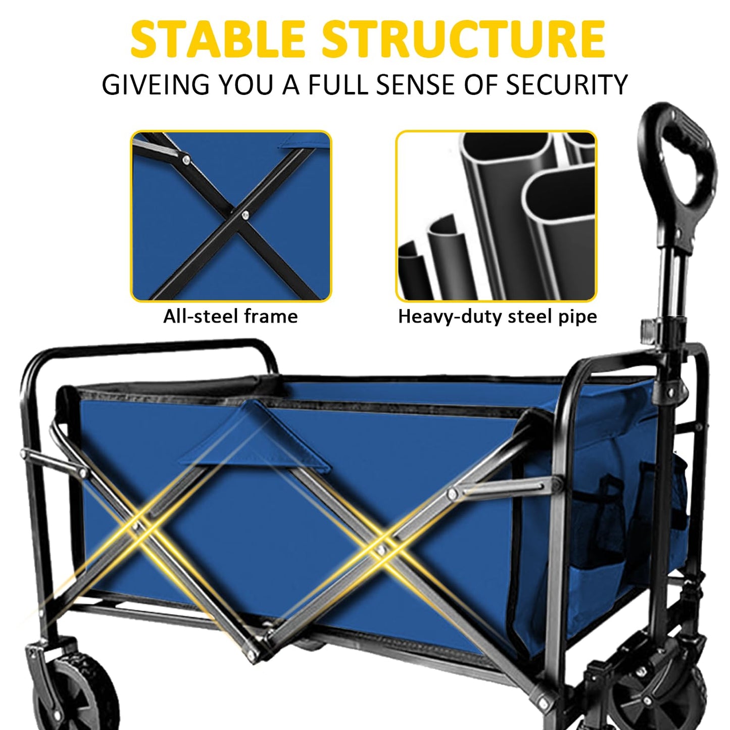 SAILARY Collapsible Utility Cart Folding Wagon, 320lbs Capacity Lightweight Rolling Cart with Quiet Wheels, Quick-Fold Design for Camping, Shopping, Ourdoor Use, Blue 2PCS