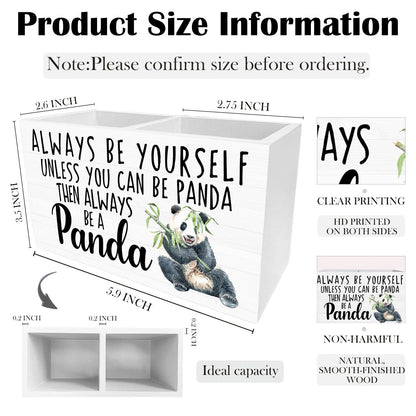 HYKDFMNCJ Panda Pen Holder for Desk, Inspirational Panda Wooden Box Sign Desk Decor for Home Office Decoration, Always Be Yourself Motivational Pencil Organizer, Pandas Lover Gifts