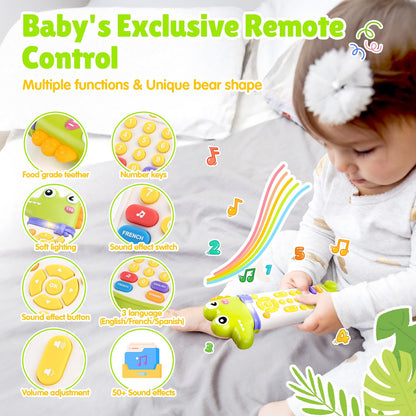 WeeHomm Baby Remote Control Toy, TV Remote Toy for Baby with Realistic Light and Sounds - 3 Languages (English, Spanish & French), Baby Musical Toys Gifts for Boys Girl 6 Month+
