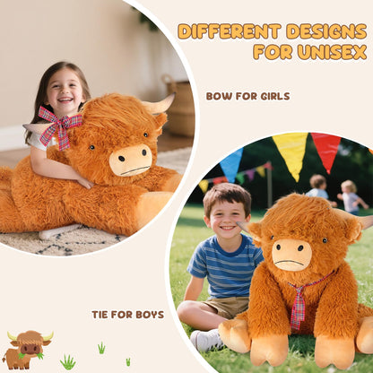 SuzziPals 43 inch Giant Highland Cow Stuffed Animals, Lifelike Big Cow Stuffed Animal for Stress Relief & Companion, Extra Soft Cute Plushies, Huge Emotional Support Plush Toys Gifts for Kids Adults