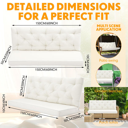 Wenqik 2-3 Seater Porch Swing Cushions with Backrest 60 x 40 x 4 Inch Thick Outdoor Waterproof Bench Pad Patio Swing Replacement Cushion, Split Design, Soft for Garden, Lawn, Backyard(Natural White)