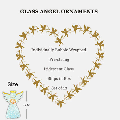 4E's Novelty Glass Angel Ornaments for Christmas Tree (Set of 12) - 2.5" Mini in 6 Unique Design, Crystal Spun Glass Angel Ornaments for Christmas Tree,