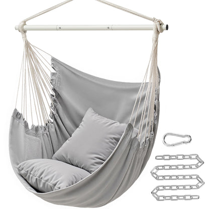 SONGMICS Hammock Chair, Load Capacity 500 lb, Hanging Chair with 2 Cushions, Large Hammock Swing with Chain and Pocket, for Indoor, Outdoor, Living Room, Bedroom, Dove Gray UGDC197G01