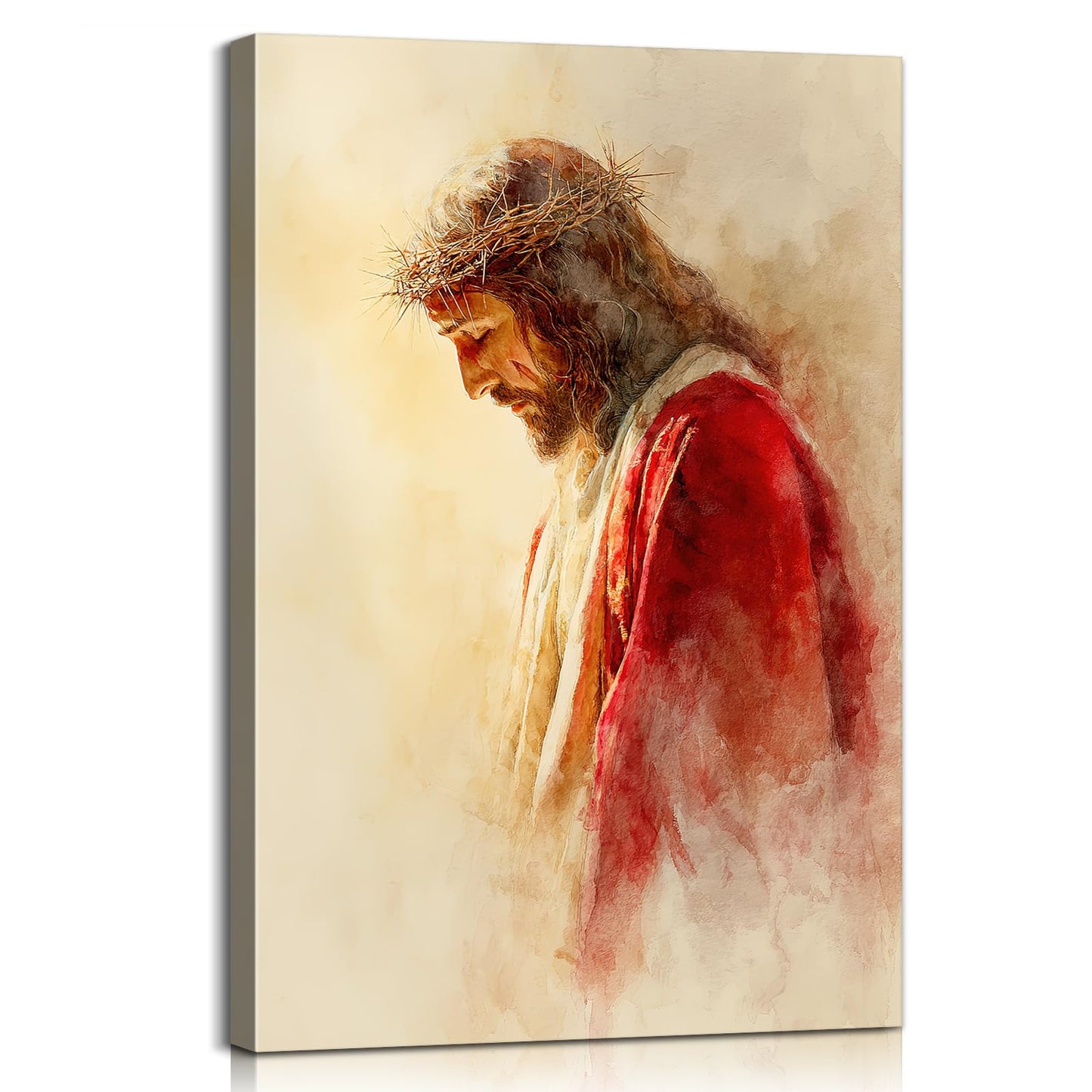 Jesus Crown of Thorns Canvas Wall Art Christian Decor - Religious Wall Decor with Inner Wooden Frame, Lightweight & Easy Hanging, Jesus Painting Posters for Living Church Room & Office, 12x18 Inches