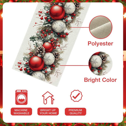 Christmas Table Runner, Seasonal Winter Kitchen Table Decoration, Suitable for Winter Christmas Family Gathering Indoor 13x72 inches (13x72 inches, Red and White Bell)