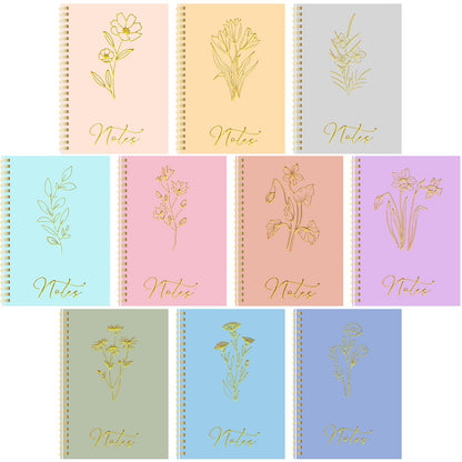 Cholemy 10 Pack Spiral Notebook Aesthetic School Supplies A5 Cute Morandi Pastel Floral Notebook Writing Journals for Student College Ruled Journals 100 Pages/ 50 Sheets for Women Office Gift
