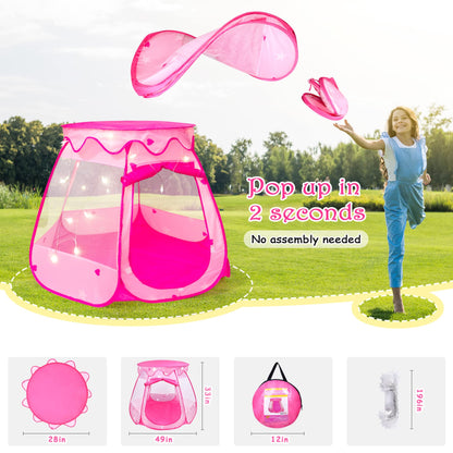 DISHIO Ball Pits with 50 Balls, Pop up Tents for Kids with Star Lights, Ball Pit for Toddlers, Princess Tent Toy for 1,2,3 yrs Birthday Gifts for Girls, Easy to Assemble and Store (50 Balls Included)