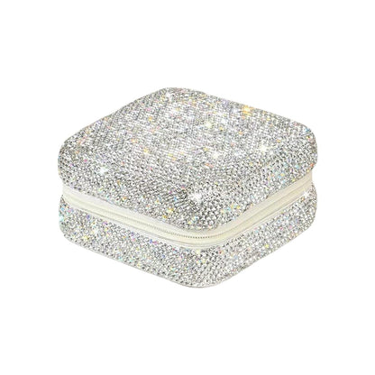 Lagnlnaoy Luxury Crystal Rhinestone Travel Jewelry Box, Portable Ring Earring Organizer Case, gifts for mom sister Gifts