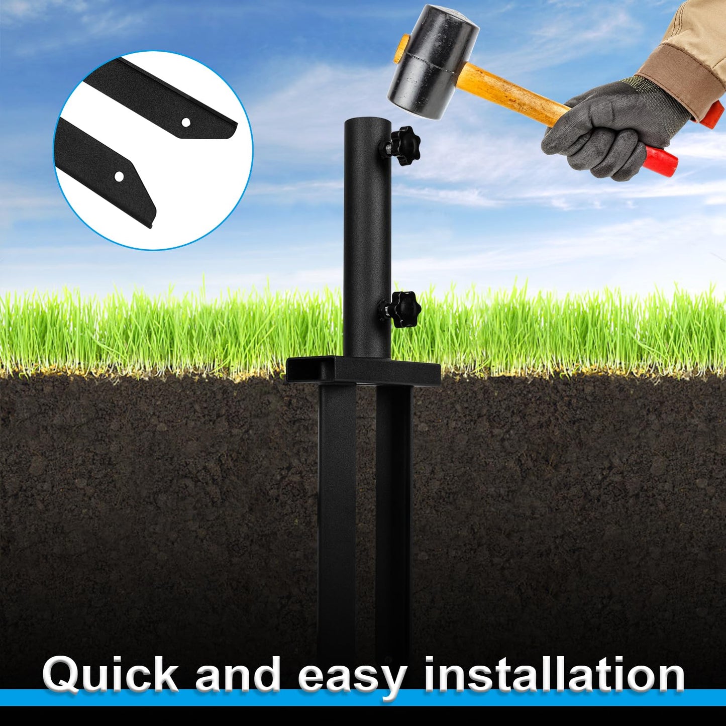 KSWLOR Flag Spike Ground Stake, Ajustable Metal Flag Pole Stakes, Feather Flag Stake Base, Ground Spike Flag Pole Holder, Ground Outdoor Banner Stakes for Garden Lawn Suitable for 0.5-1 inch Rods