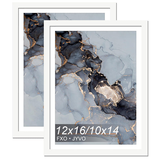 Fxojyvo White 12 x 16 Frame Set of 2, Display Picture 10x14 with Mat or 12x16 Without Mat, Wall Hanging Large Picture Frame for Diamond Art Painting 30x40 cm - 2 Packs