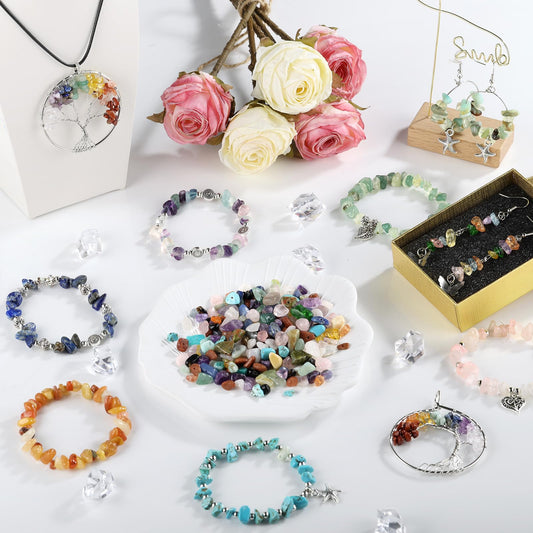 Funtopia 32 Colors Crystal Beads for Jewelry Making,1200 Pcs Natural Stone Beads Bracelet Making Kit Adults 5-8mm Irregular Crystals and Gemstones Chips for Bracelet Necklace Earring DIY Craft