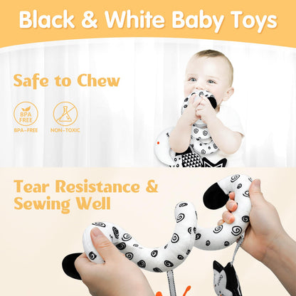 XIXILAND Car Seat Toys for Babies 0-6 Months Boys Girls, Black and White High Contrast Baby Toys 0-3 Months Carseat Toys Hanging, Stroller Newborn Infant Sensory Develpmental Toy for 0-18 Months