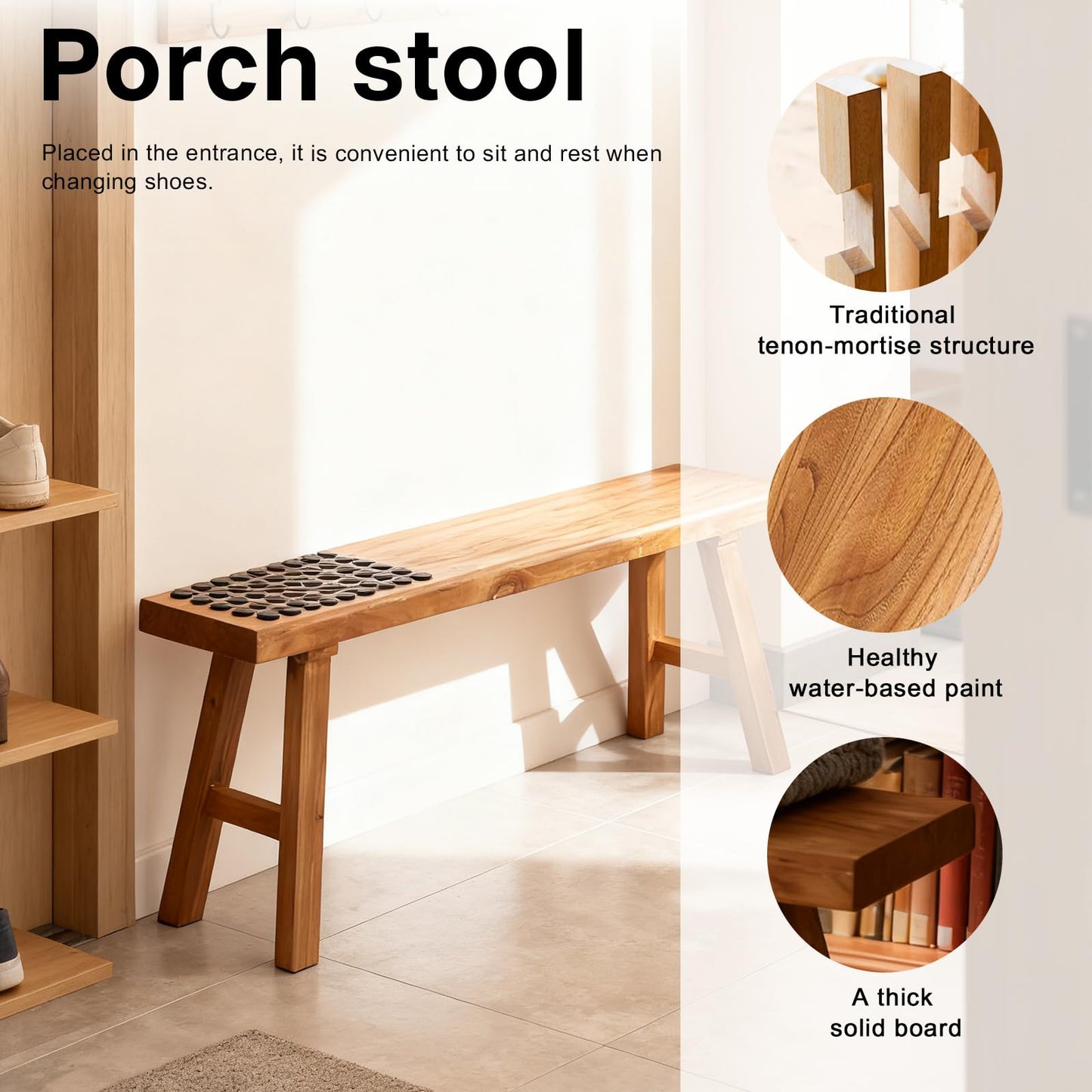 CANYIHB Front Entryway Bench Indoor Hallway Bedroom End of Bed Farm House Rustic Dining Table Vintage Narrow Noodle Bench Solid Wood (L 39.3″x10.2″W x 17.7″H)