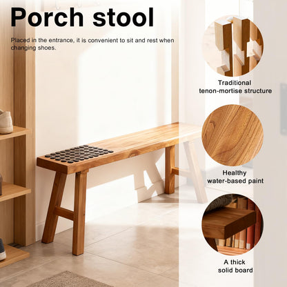 CANYIHB Front Entryway Bench Indoor Hallway Bedroom End of Bed Farm House Rustic Dining Table Vintage Narrow Noodle Bench Solid Wood (L 39.3″x10.2″W x 17.7″H)