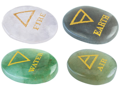 Crocon 4 Elements Assorted Stones Engraved Triangle Symbols (Earth Air Fire Water) Polished Palm Stones for Gemstone Reiki Crystals and Healing Stones Meditation Divination Tools Gifts