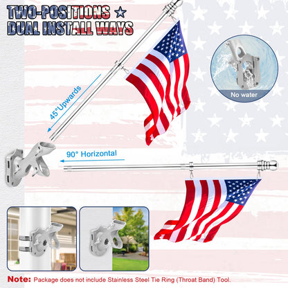 REERON Flag Pole for House, 6 FT Stainless Steel Spinning Flag Pole Kit, 1" Rustproof Porch Flagpole with 360° Tangle Free Metal Flagpole Rings & 2-Position Bracket for Outdoor Sport for 3x5 Flags
