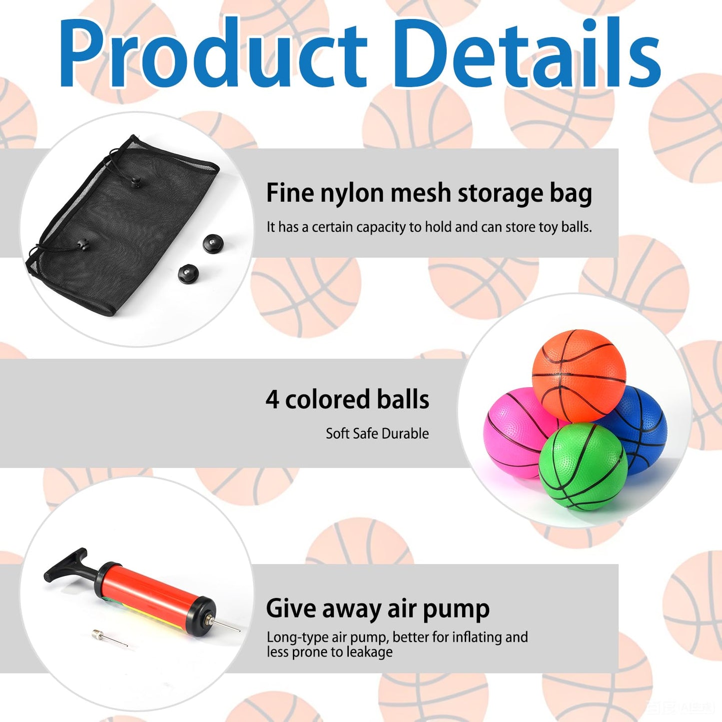 DAOLONG 4 Pcs Replacement Balls for L-ittle Tikes Basketball Hoop Set with Mesh Storage Bag, Lightweight Soft Small Basketball，6 Inches Colorful Small Balls, Includes Air Pump