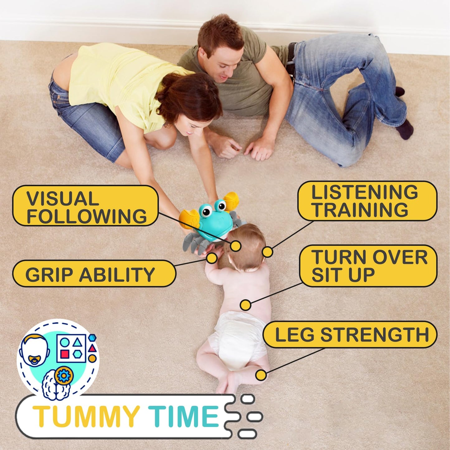 Pbooo Crawling Crab Baby Toy, Interactive Walking Dancing Moving Crab Toy (Infrared Sensing) 3-6 6-12 Months, Toddler Learning Tummy Time Crab, Infant Music Sensory Birthday Gifts