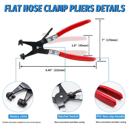 PEROMI 130Pcs 6-25mm Spring Band Hose Clamps With Swivel Flat Hose Clamp Plier Assortment Kit, Constant Tension Steel Clamps for Fuel Lines, Silicone, Vacuum Hoses & Low-Pressure Air Clips