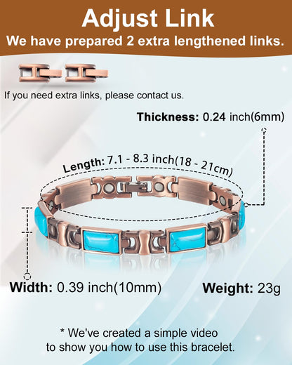 EnerCoppeX Copper Magnetic Bracelet for Women - Turquoize Detox Jewelry with 3500 Gauss Magnet (F)