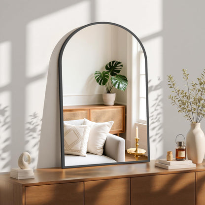 Sweetcrispy 24"x36" Arch Black Bathroom Wall Mirror, Metal Frame Vanity Mirror for Bedroom, Entryway, Living Room