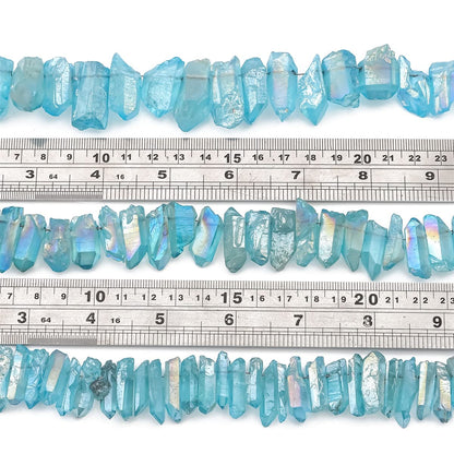 BEADIA Light Blue Titanium Coated Crystal Quartz Spike Point Stick Beads Rough 1.0"-1.5" for Jewelry Making 15 Inch/Strand