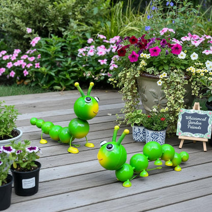 Cruis Cuka Metal Caterpillar Statue Yard Art Garden Decor for Outside Patio Lawn Ornaments Fence Decorations Gift for Family,Friends,Garden Lovers - Set of 2(Green)