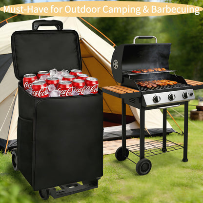 114-63L Cooler on Wheels with Handle, Insulated Leakproof Soft Cooler Carry Bag with Wheels and Handle Collapsible, Wheeled Cooler, Rolling Cooler Bag for for Camping, Fishing, Travel