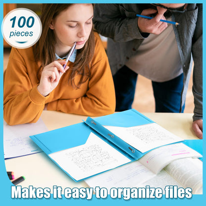 Lincia 100 Pcs Plastic Folders with Pockets and Prong Folders with Prongs 2 Pockets for Office, School for Students, Teachers, Office Workers(Light Blue)