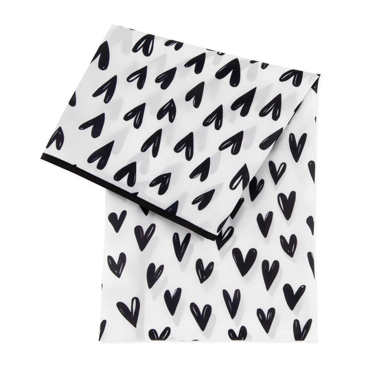 Bumkins Baby Splat Mat for Under High Chair, Babies Toddlers Eating Mess Mat, Waterproof Reusable Cloth for Arts and Crafts, Playtime Mat for Kids, Floors or Tables, Fabric 42inx42in, Black Hearts