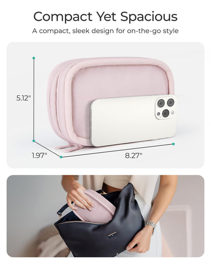 BAGSMART Cord Organizer Travel Cable Bag, Compact Tech Electronic Organizer Travel Case, Essentials for Charger, Cable, Phone, Flash drive, Double Layers (Pink)