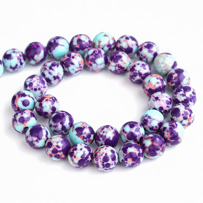 Filluck Natural Stone Beads 8mm Purple-Blue Imperial Jasper Polished Round Smooth Gemstone Beads for Jewelry Making Adults 15 Inch(Purple-Blue Imperial Jasper,8mm)