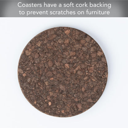 Thirstystone Set of 6 Thick Dark Cork Coasters in Attractive Black Coaster Holder 4.7" Round Durable Absorbent Easily Wipes Clean