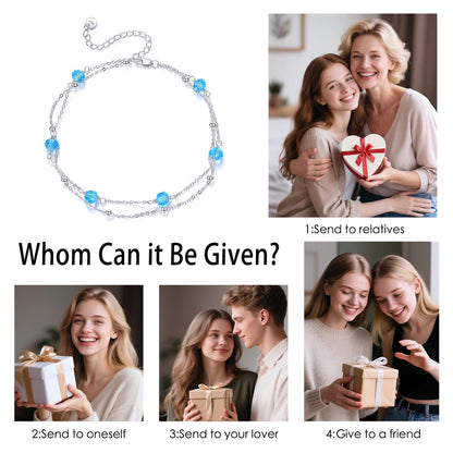 CRMAD March Birthstone Anklet Anklet for Women Sterling Silver Beach Jewelry Gift for Women (mar, anklet 9+2'')
