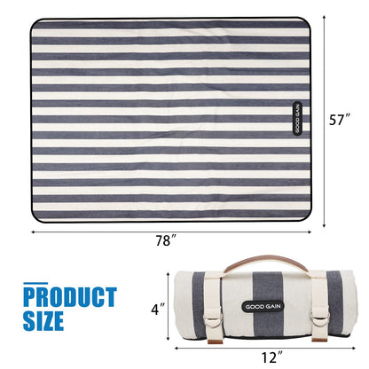 G GOOD GAIN Waterproof Picnic Blanket Portable with Carry Strap for Beach Mat or Family Outdoor Camping Party, Park Blanket for Grass Park, Hiking, Travel, Concerts (Denim Blue)