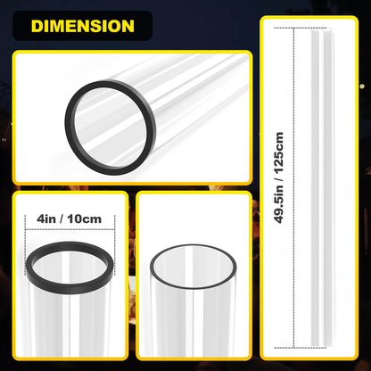 Patio Heater Glass Tube Replacement with Rubber Ring, 49.5″ Tall 4″ Diameter, Quartz Glass Tube Fit Four-Sided Pyramid Flame Outdoor Heaters Compatible with Hiland, Fire Sense