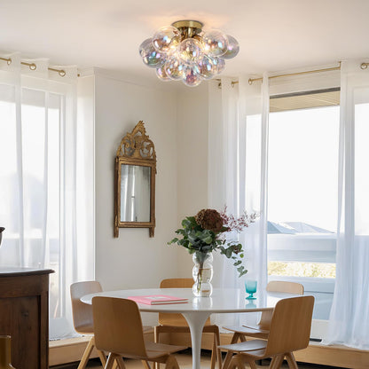 GoYeel Semi Flush Mount Ceiling Light Gold, Colorful Bubble Light Fixture Kitchen 17.7in Mid Century Modern Chandelier Small Glass with 13 Globe for Kid Room Girls Room Foyer Living Room