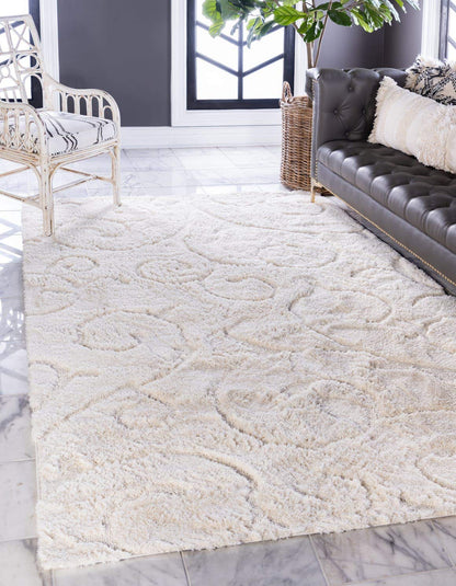 Unique Loom Floral Shag Collection Area Rug-Carved, 8 ft x 10 ft, Ivory