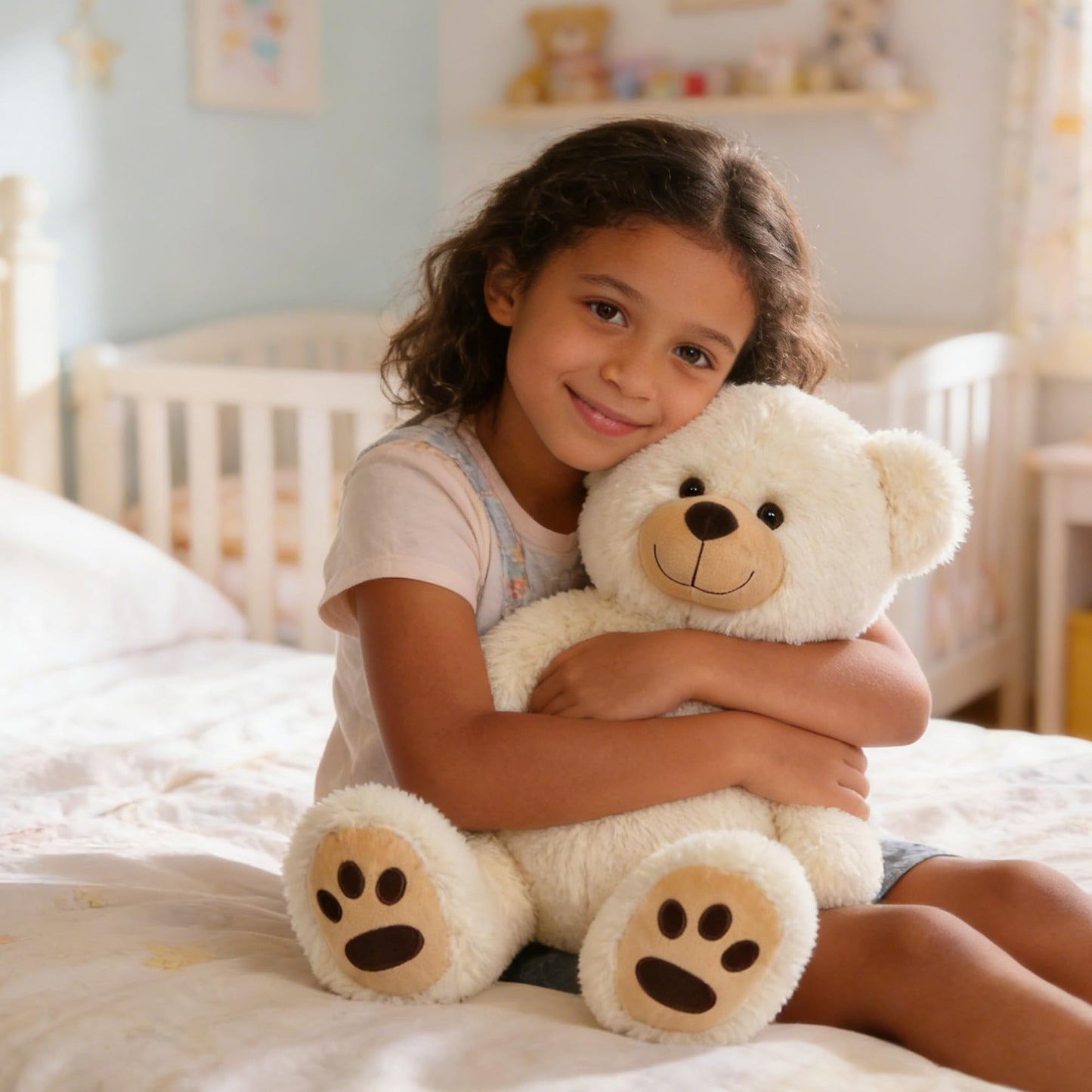 LotFancy Teddy Bear Stuffed Animals, 20 inch Soft Cuddly Cute Plushies, Plush Toys with Footprint Design, Stuffed Animals for Girls Kids Baby Toddlers, Baby Shower Easter Birthday Gift Decor, Beige