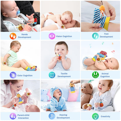 Bloobloomax Wrist Rattle Socks and Foot Finder Set, Infant Girl Boy Toys for Babies 0-36 Months, Newborn Hand & Foot Toys for 0 to 3 Years, Baby Shower Gifts Set (Dark Blue Gift Box)