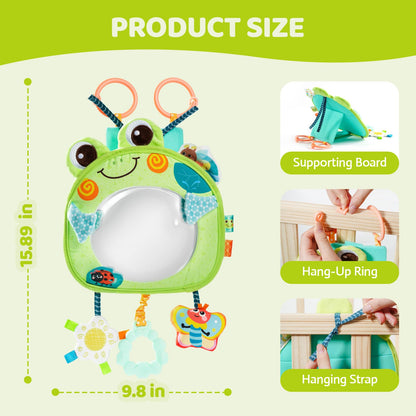 Jollybaby Car Seat Crib Stroller Play Gym Hanging Toy for Baby 0-3-6-12 Months, Tummy Time Mirror Toys Gifts for Newborn Infants, Carseat Travel Toy for Road Trip - Frog